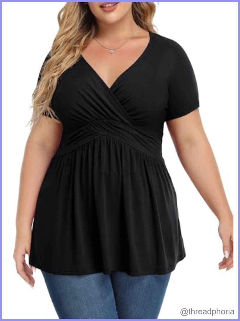 Plus Size Short Sleeve V Neck Tunic Top Casual Flowy Blouse